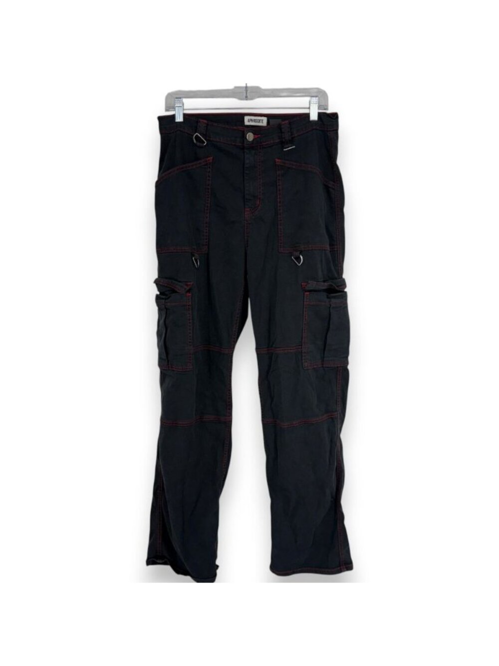 Hot Topic Aphrodite Junior 7 Cargo Carpenter Pants Red Stitch Grunge Y2K Baggy